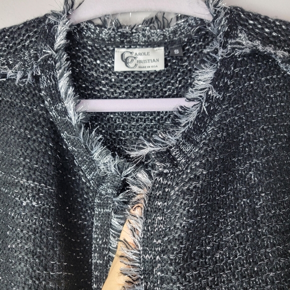 Carol Christian Women S Silver Knit Shiny Open Front Belted Sweater Coat Jacket - Picture 11 of 12